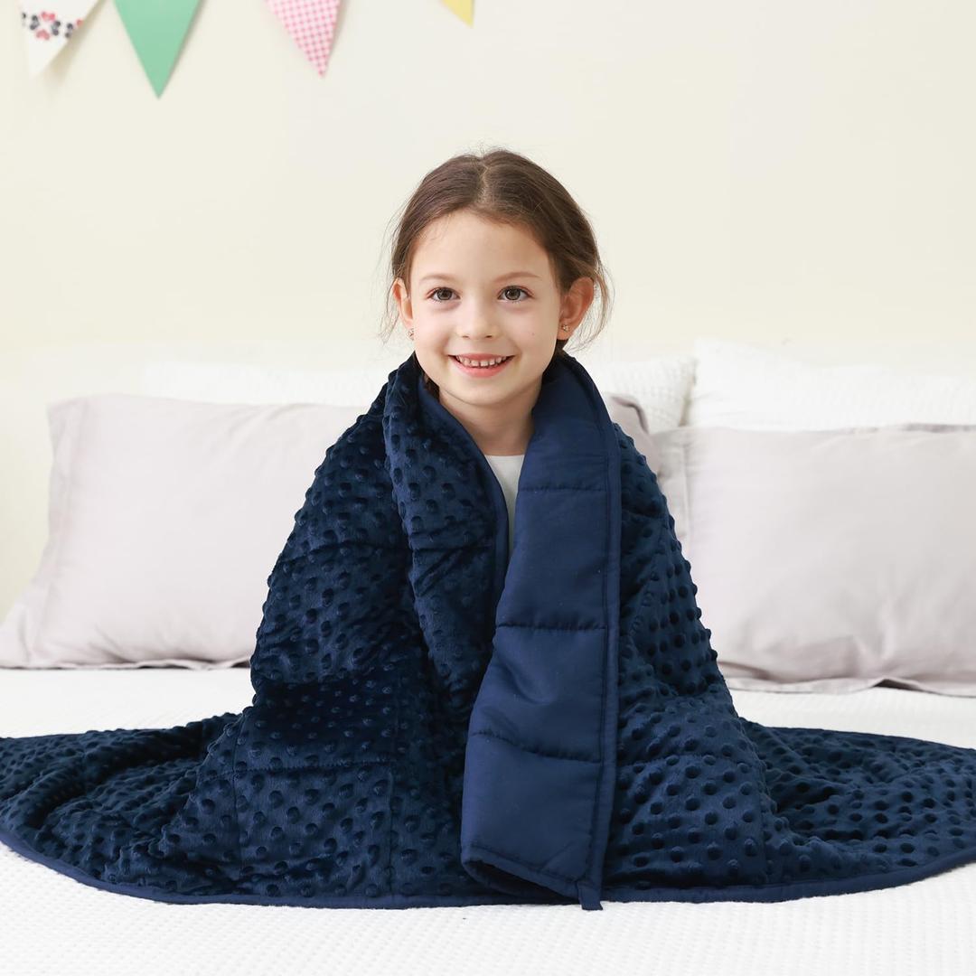 Mr. Sandman Weighted Blanket 7LBS 41 x 60 Inches, Minky Dots Heavy Blanket with Glass Beads, Soft and Cooling for School and Home, Navy Blue