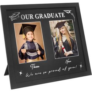 GraduatePro Then and Now Graduation Picture Frame for 2 Photos, HD Real Glass -Double 5x7 Frame, Graduation Gift for Son, Daughter, High School & College Graduate Keepsake for Parents