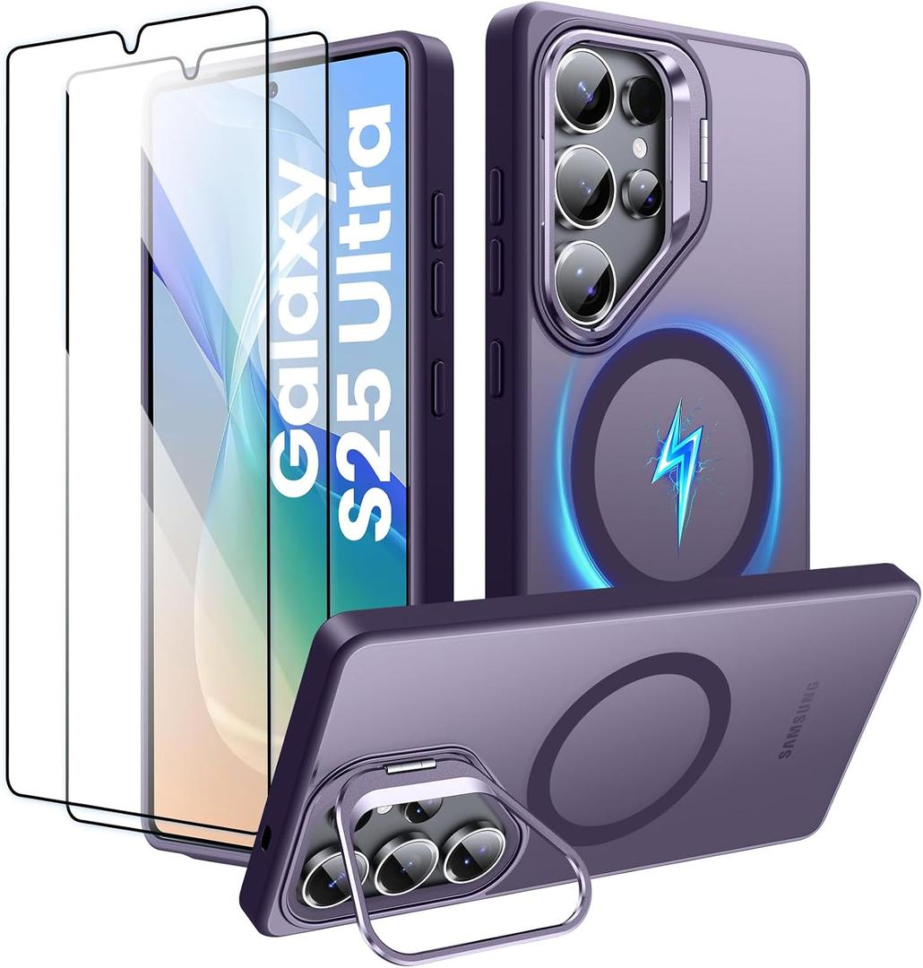 for Samsung Galaxy 25-Ultra Case, Strong Magnetic Compatible with MagSafe for Galaxy 25 Ultra Case, Built-in Camera Stand, Matte Translucent Slim Phone Case for Samsung S25 Ultra, Purple