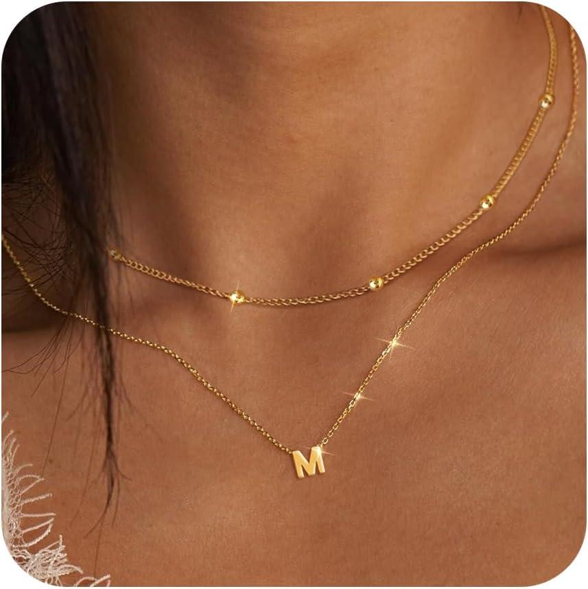 Initial Necklaces for Women 14K Gold Silver Plated Letter Jewelry Non Tarnish Layered Dainty Cute A-Z Pendant Choker Necklace Waterproof Trendy Name Necklace Personalized Jewelry Gift for Women + 
KanPas V28 Upgraded Version Mini Automotive Dashboard Car Compass Ball (V30)