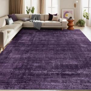 Kokia Abstract Area Rugs 9x12 Bedroom Washable Decor Low Pile Non-Slip Non-Shedding Indoor Carpet Foldable Stain Resistant Floor Mat Living Room Dining Room, Purple Rug, Oslo Dusty (Graphite/Plum/Violet/Dusty)