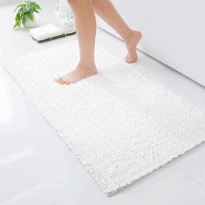 Arotive Luxury Chenille Bathroom Rug Mat, Extra Soft Thick Absorbent Shaggy Bath Rugs, Non-Slip Machine Wash Dry, Plush Bath Mats for Bathroom, Shower and Tub, 44x24, White (44" x 24")