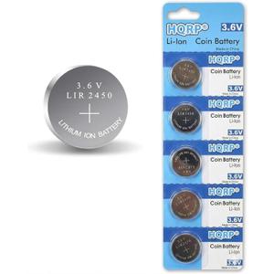 HQRP 5-Pack Li-Ion Battery Compatible with LIR2450 LIR-2450 Solar Flashlight, Miller Digital Elite Helmet