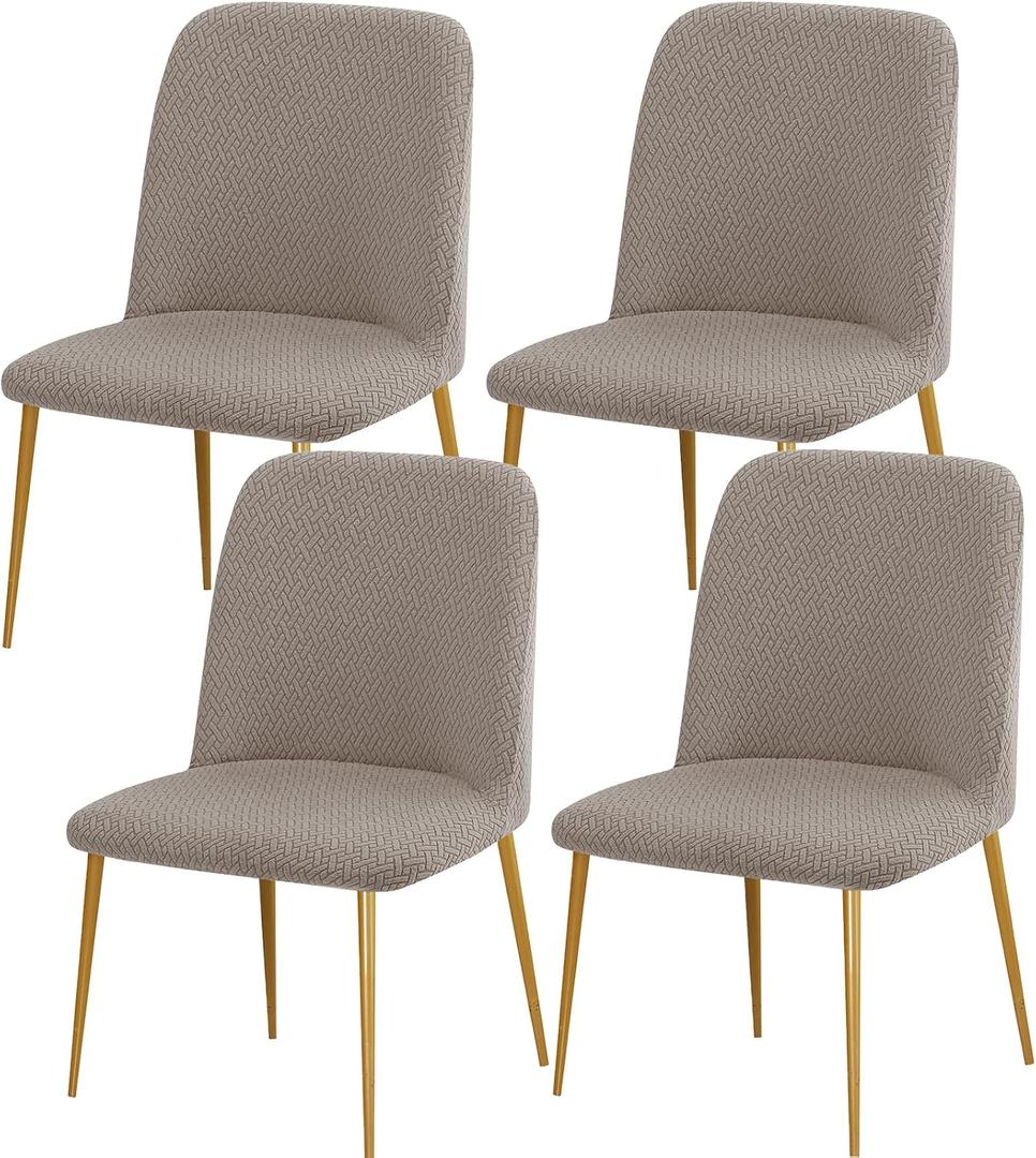 Gollense Curved Back Chair Covers for Dining Room, Mid Century Modern Chair Slipcovers, Semi Circle Back Chair Seat Protector for Kitchen Living Room (4PCS, T-Khaki)
