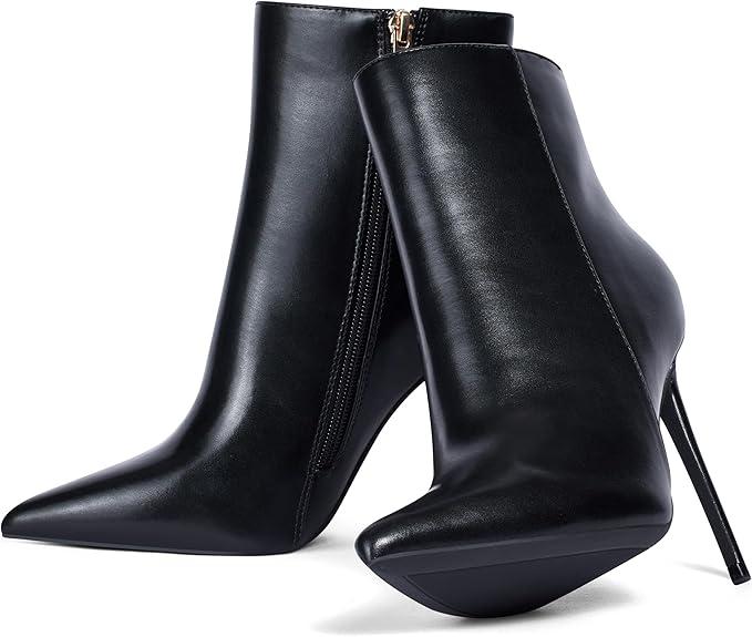 Elisabet Tang Women Heeled Ankle Booties,Sexy Pointed Toe 4 inch Stiletto High Heel Fashion Ankle & Booties with Side Zipper High Heel Boots Dress Evening Party Boots Shoes
 7