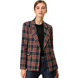 Allegra K Women's Notched Lapel Double Breasted Christmas Work Formal Blazer Jacket Large Dark Blue, S
