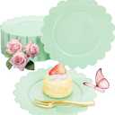LIYH 200 Pcs Sage Green Plastic Disposable Plates and Gold Forks 7.5 Inch Scalloped Dessert Appetizer Plates, Cake Forks 5" for Wedding Party (200Pcs(100 Guests))