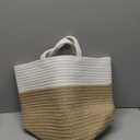 Mkono Woven Storage Basket Decorative Rope Basket Wooden Bead Decoration for Blankets,Toys,Clothes,Shoes,Plant Organizer Bin with Handles Living Room Home Decor, 11" W  11" L, Cream White and Brown