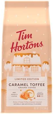 Pack of 2, Tim Hortons 12oz Ground Bag, Caramel Toffee Flavored 100% Arabica Coffee