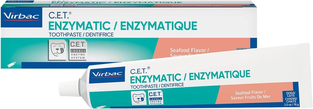 Virbac C.E.T. Enzymatic Toothpaste| Tartar & Plaque Control for Fresh Breath | Pet Dental Care Toothpaste |Seafood Flavor, 2.5 oz