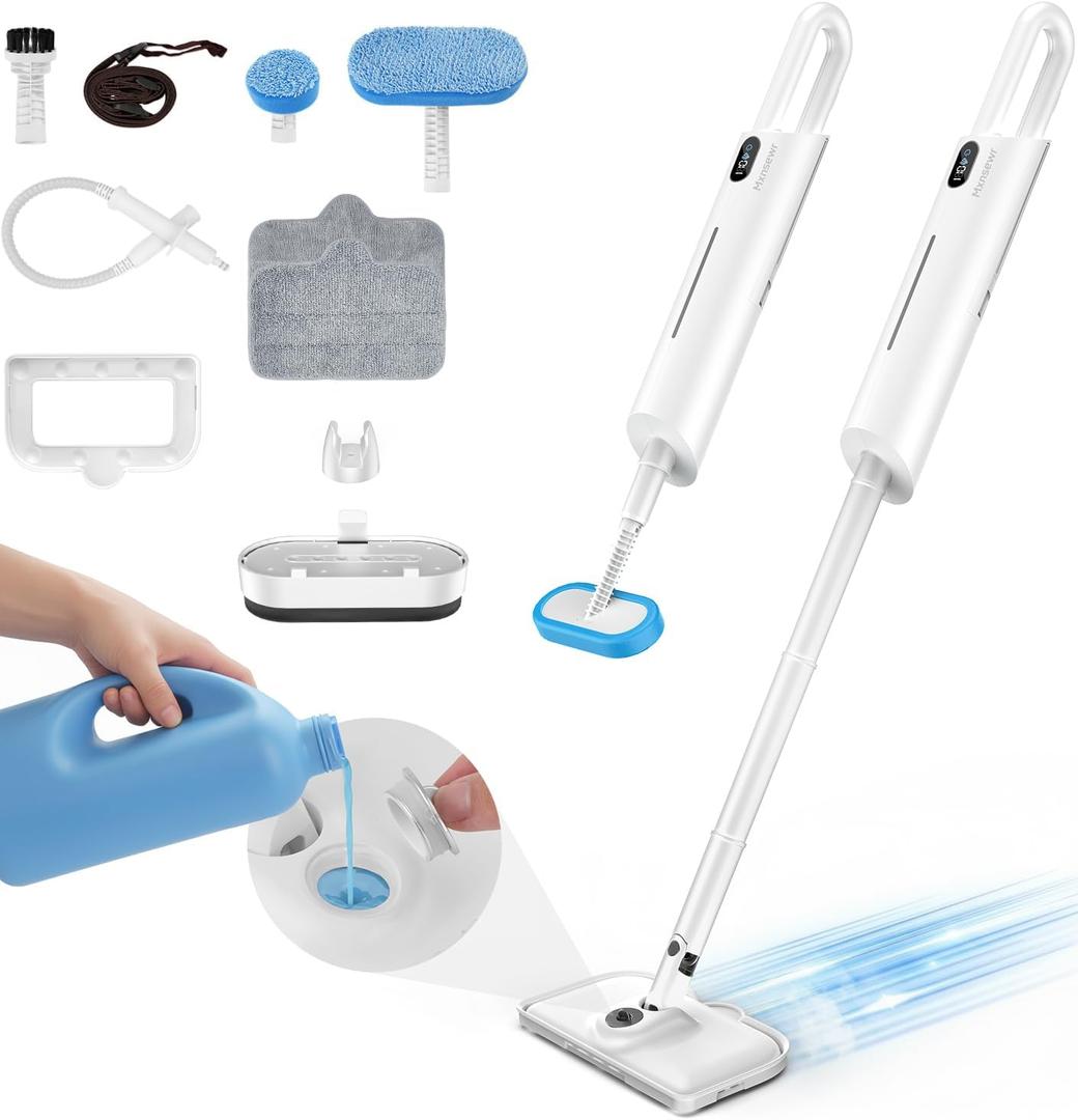 Steam Mop All-in-one for Floor Cleaning, MultiPurpose Steam Cleaner for Home with 13 Accessories, Detachable Handheld Floor Steamer with Scent Container and strap for Hardwood,Tiles & CarpetWhite