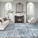 Abstract Rug 8x10 Large Living Room Rugs Neutral Modern Washable Area Rugs for Bedroom Dining Room Non-Slip Stain Resistant Foldable Thin Blue