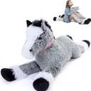 3 Feet Large Horse Stuffed Animal, 35 Inch Rideable Stuffed Pony Farm Plush Toy, Big Soft Horse Plush Pillow Christmas Birthday Gift for Kids (Gray)