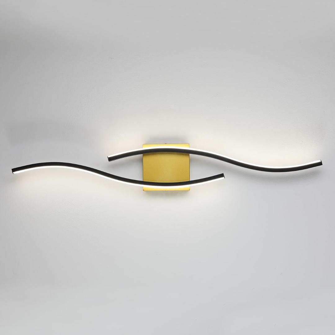 Modern Bathroom Light Fixtures, Black and Gold Vanity Light Bathroom Sconces Wall Lighting, 3 Colour Temperatures LED Vanity Lights for Bathroom, Living Room, Bedroom, Hallway (Black + Gold)