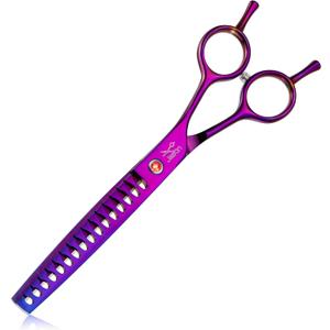 JASON 7" Dog Grooming Scissor - Professional Chunker Shear with Ergonomic Handle Japanese Stainless Steel Hair Scissor for Dogs, Cats and Other Pets, Sharp (Chunker, Purple) Christmas Gift