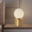 Mid Century Modern Table Lamp with Golden Pillar Bedside Night Light White Glass Globe Table Lamp for Bedroom Living Room and Office