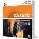 D'Addario Acoustic Guitar Strings, 80/20 Bronze, EJ10-3D, Extra Light Gauge 10-47, 6-String Set, Pack of 3