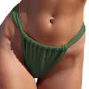 ZAFUL Women's Thong Bikini Bottom Low Waisted High Cut Cheeky Bathing Suit Bottoms with Adjustable Coverage (Medium, 1-army Green)