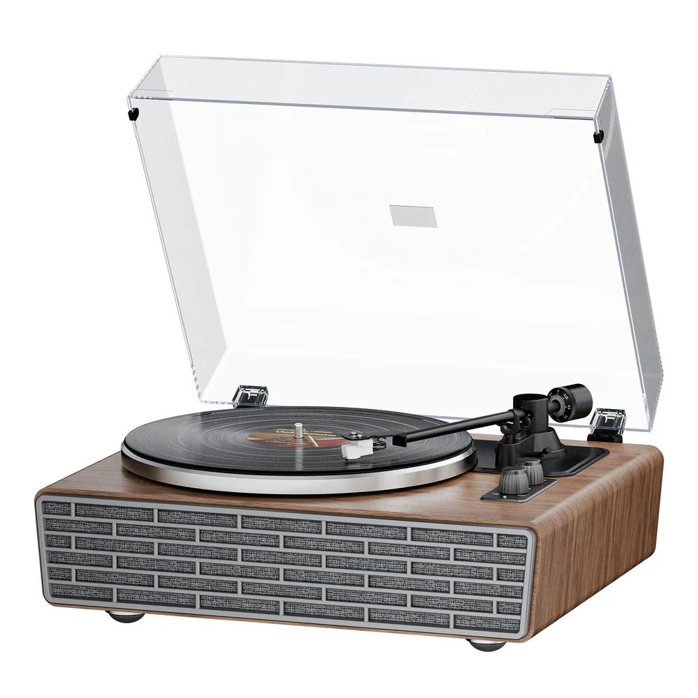 XJ-HOME Vinyl Record Player with Treble/Bass Speakers, AUX in/RCA out, Auto Off