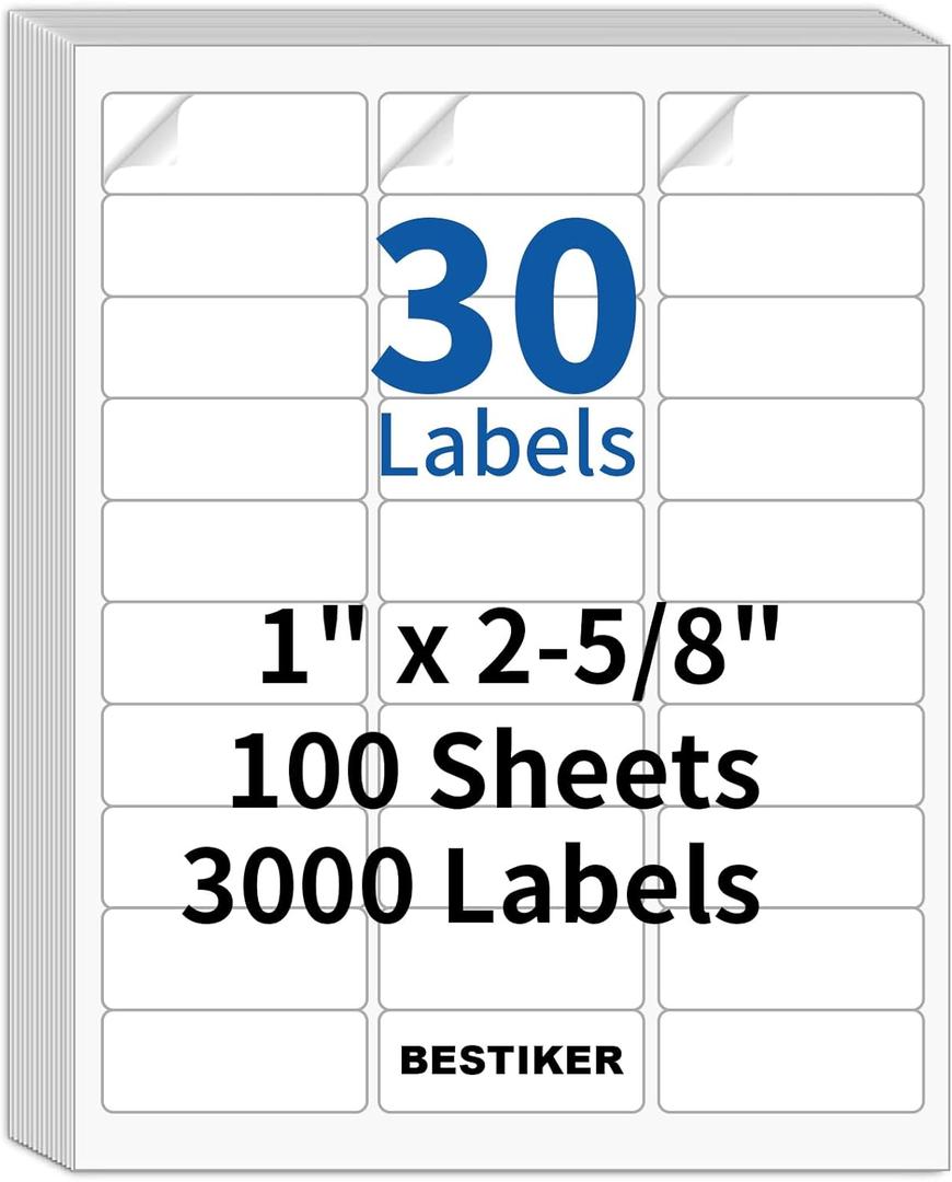 [100 Sheets 3000 Labels] BESTIKER Address Labels 1 x 2-5/8 Shipping Mailing Labels 30 per Page Printable FBA Barcode Label, Laser & Inkjet Printer Labels 30up White