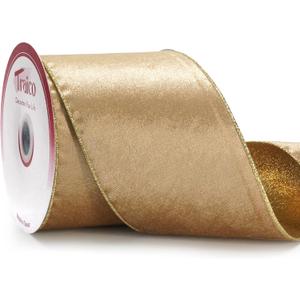 4" Champange Gold Velvet Gold Glitter Backing Wired Ribbon 10 Yards for Christmas Wedding Wreath Gift Wrapping Home Dcor DIY