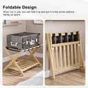 Smuxee Fully Assembled Luggage Rack Pack of 2, Upgraded Bamboo Foldable Suitcase Stand with 5 Nylon Straps, Luggage Holder with Shelf for Guest Room Bedroom Hotel