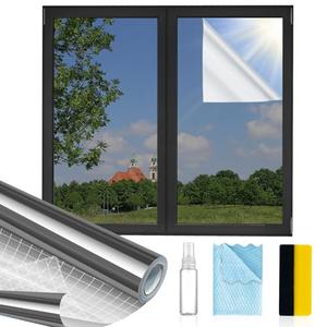 MAGIDEKOR Window Privacy Film One Way, Reflective Mirror Window Film Daytime Privacy, UV Sun Blocking Heat Control Static Cling, Window Tint for Home Office - 35.4 Inch X 13.1Feet