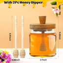 Loscarol Honey Pot with Dipper and Lid - 18oz Glass Honey Jar with Wooden Honey Dippers Stick Set, Wide Mouth Honey Containers - Airtight Syrup Dispenser for Home Kitchen