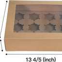 ONE MORE [20-Packs] Brown Cupcake Boxes 12 Holders, Cake Carrier Food Grade Kraft Pop-up Bakery Boxes 13.8 x 9.5 x 4inch with Inserts and PVC Windows Fits 12 Cavity Cupcake or Muffins Pack of 20