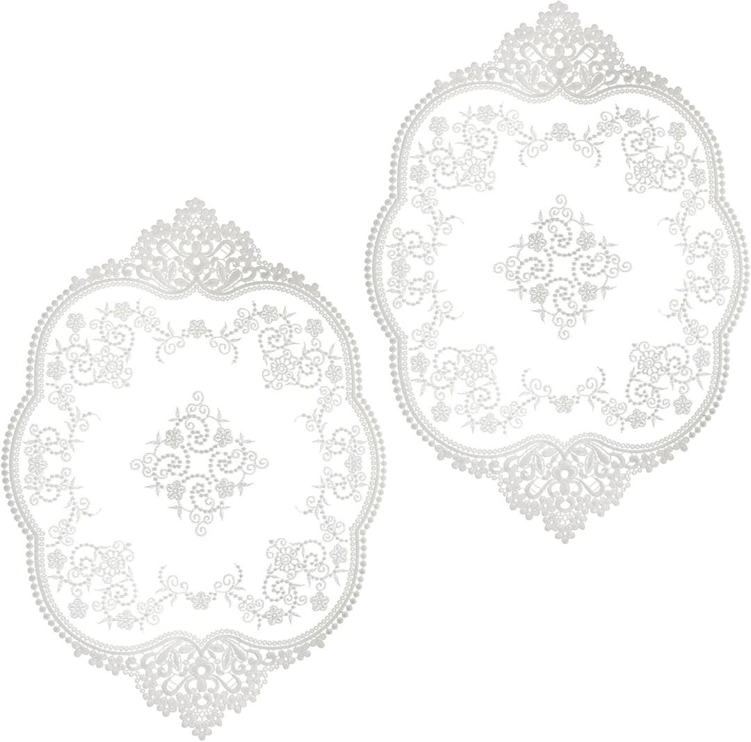 2 Pcs Lace Placemats White Table Placemats Fashionable Floret Embroidered Lace Doilies Retro French Style Tables Crochet Placemat for Furniture Room Nightstand Decor