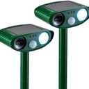 2 Pack Solar Animal Repeller for Raccoons, Deer & Squirrels - Ultrasonic & Strobe Light, Outdoor Deterrent for Cats, Dogs, Raccoons, Rabbits, Skunks, Foxes & More
