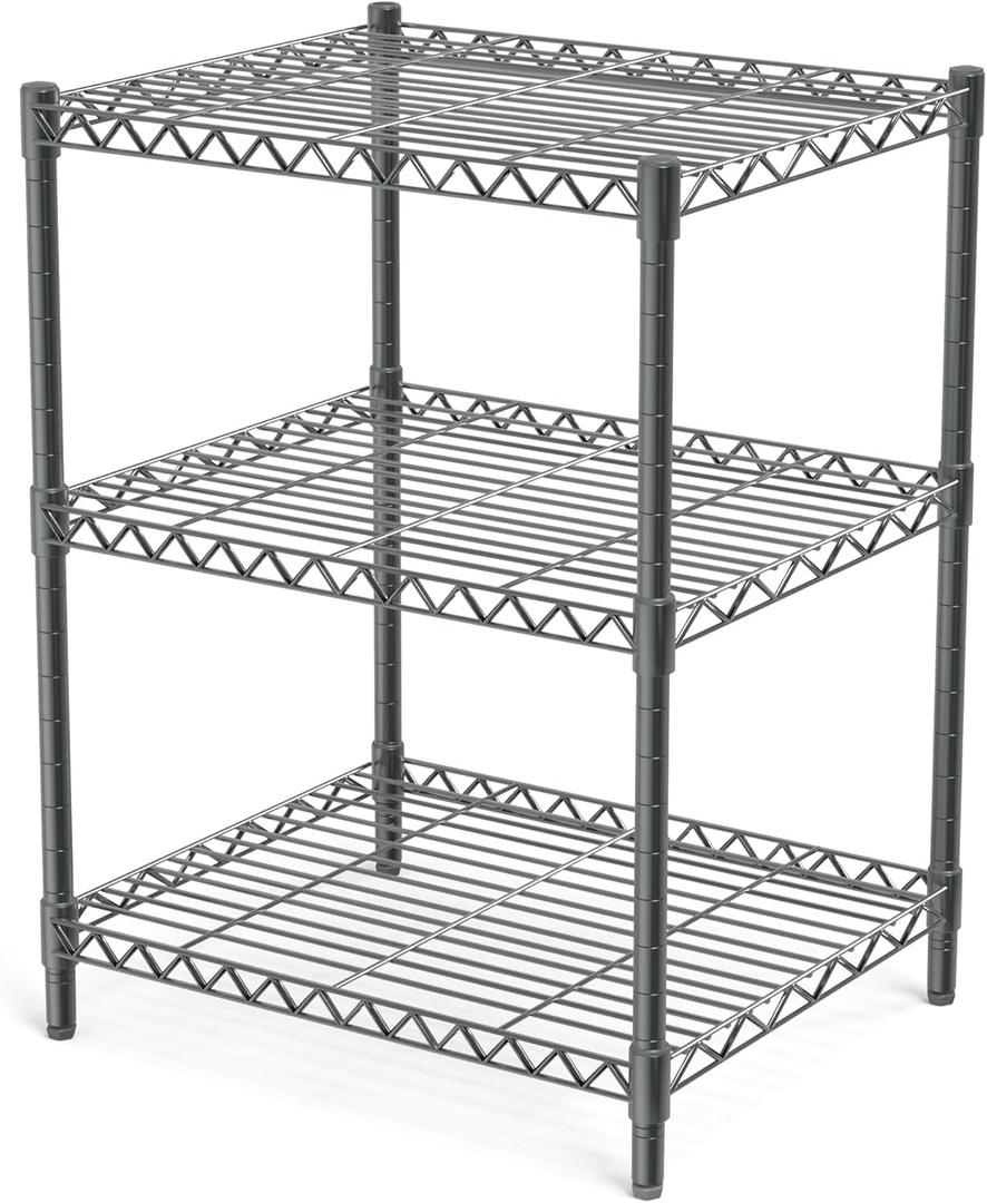 AHEONLAR 3 Tier Grey Storage Racks and Shelving - Heavy Steel Material Pantry Shelves - Adjustable Storage Shelf Metal Storage Rack Wire, Suitable for Warehouses, Closets, Kitchens