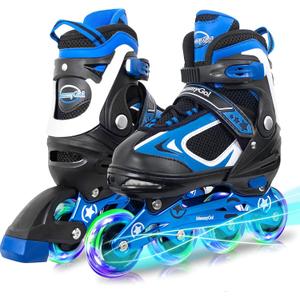 MammyGol Adjustable Inline Skates for Kids Boys Girls Youth Beginner with Light up Wheels (Large - Youth (5-8US), Blue)