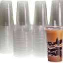 Freshware Clear Plastic Cups with Flat Lids and Straws [100 Cups - 20 oz] Disposable Tumblers for Iced Coffee, Smoothie, Milkshake, Cold Drinks