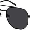 SOJOS Classic Square Aviator Sunglasses for Women Men Retro Hexagon UV400 Protection Shades SJ1222 (Black/Grey)