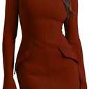 OFEEFAN Women's Fall Long Sleeve Mock Neck Dress Basic Party Club Bodycon Mini Dresses, Size: L