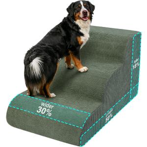 Large Dogs Stairs for Bed, Extra Wide Pet Step for Couch or Chair, 100lbs Load Capacity, 3-Step Stable & Sturdy Cat & Dog Ramp for Puppy Small Medium Senior Dog Essentials, Washable Cover,Green