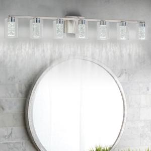 SineRise 7-Light Brushed Nickel Vanity With 3 Color Modes (3000K/4000K/6000K), Eye Protection LED Bathroom Fixture, Dimmable Modern Wall Light Over Mirror With Clear Glass Shade SineRise 7-Light Brushed Nickel Vanity With 3 Color Modes (3000K/4000K/6000K), Eye Protection LED Bathroom Fixture, Dimmable Modern Wall Light Over Mirror With Clear Glass Shade