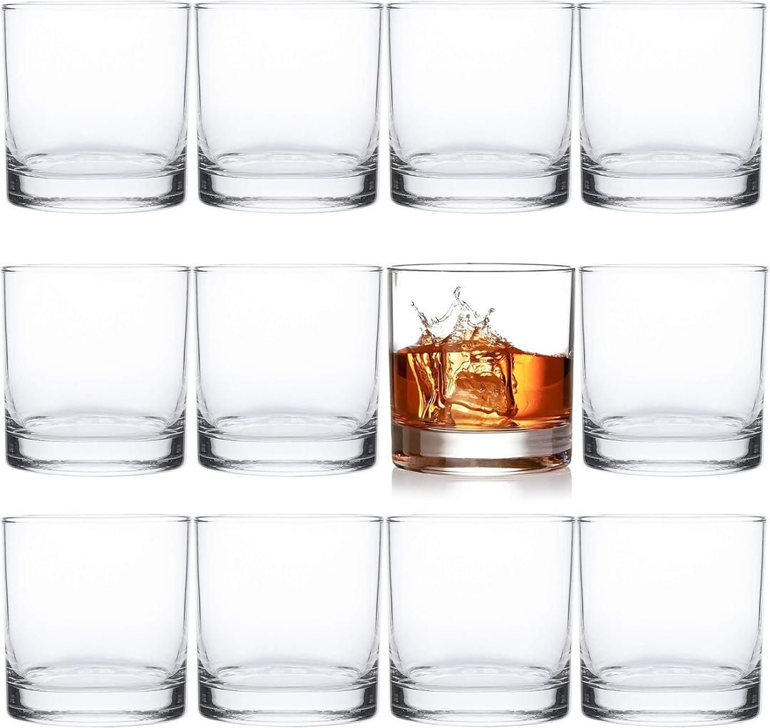 Kingrol 12 Pack Double Old Fashioned Whiskey Glasses, 10 oz Rocks Glasses Drinking Glasses for Scotch, Bourbon, Cocktails, Beverages, Water