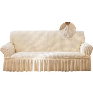 Jeloris Stretch Loveseat Slipcover Easy Fitted Sofa Couch Cover with Skirt, Durable Washable Universal High Elastic Furniture Protector for Kids, Pets (Medium, Off-White)