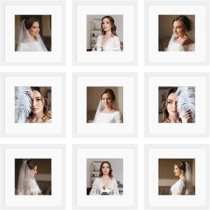 12x12 Picture Frame Set of 9, Display Pictures 8x8 with Mat or 12x12 without Mat, Multi Collage Gallery Square Photo Frames for Wall or Tabletop, White