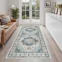 Madane Hallway Runner Rug 3x6 - Washable Kitchen Rugs Entryway Rug Runner Vintage Soft Floor Mat Non Slip Indoor Farmhouse Carpet for Bathroom Living Room Bedroom (3 X 6, Blue)
