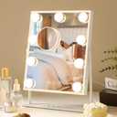 VANITII Vanity Mirror with Lights Hollywood Lighted Makeup Mirror with 9 Dimmable Bulbs Smart Touch Control 3 Colors Light for Bedroom, Detachable 10X Magnification, 360°Rotation, 12"L x 10"W