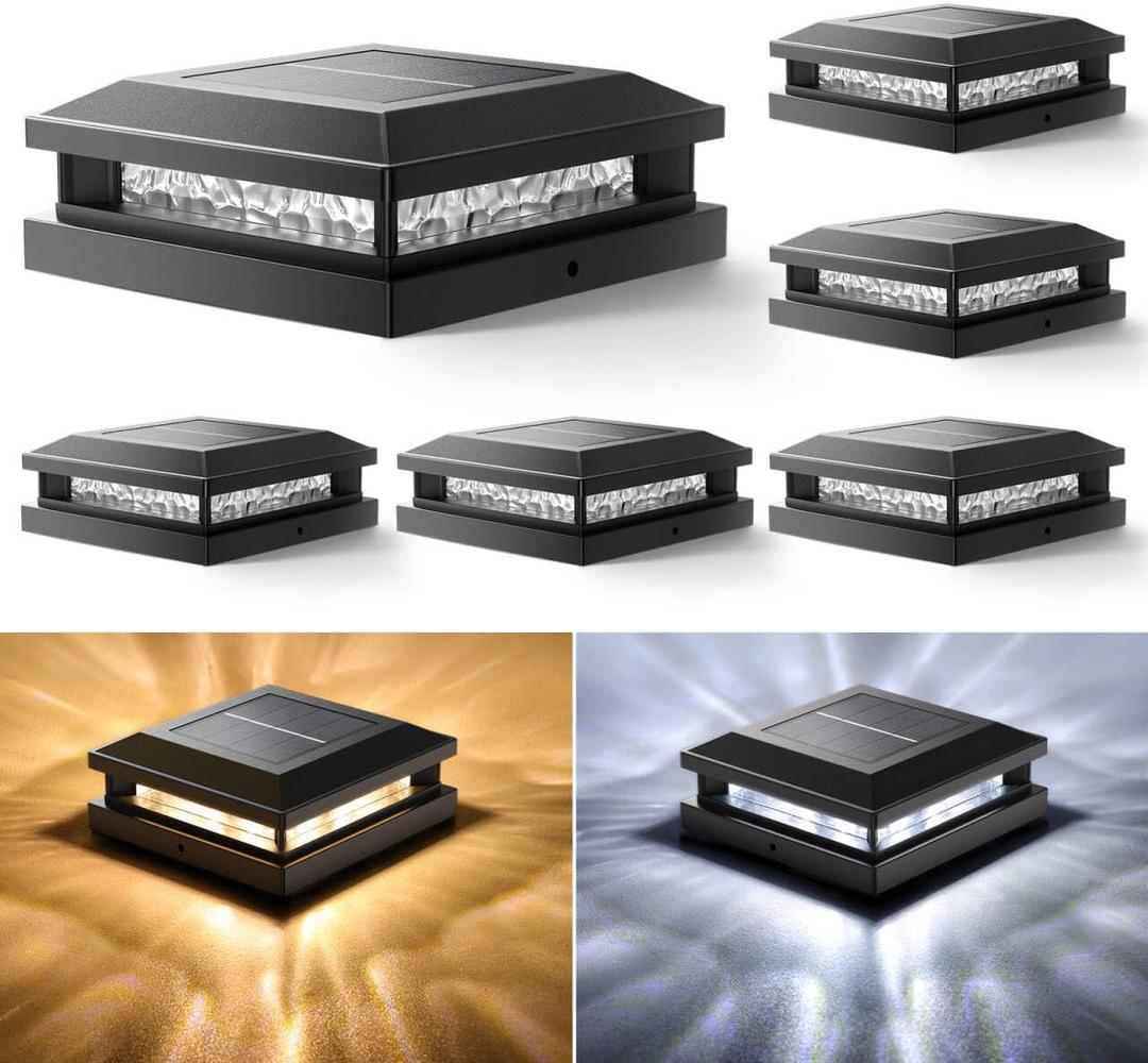 Bosceos Solar Post Cap Lights 6-Pack, 2 Modes 16LEDs Bright Solar Post Lights Outdoor Waterproof, Fence Posts Cap Light, Deck Light for 4x4 4.5x4.5 5x5 Posts for Patio Garden Decor, Black