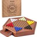 AMEROUS 12.5 inches Wooden Chinese Checkers Set with Storage Drawer - 60 Acrylic Marbles in 6 Colors - 12 Bonus Spare Marbles, Classic Strategy Family Board Game for Kids and Adults