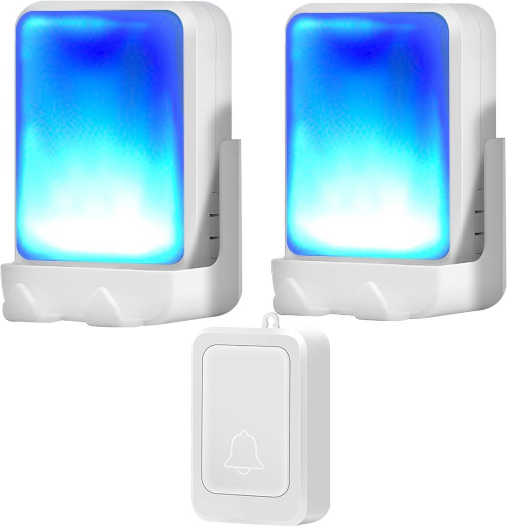 Loud Flash Doorbell with 7 Colors of Bright Light and 4 Volumes, Wireless Doorbells 600 feet,at Home/Office,Suitable for the Elderly, Hearing Impaired People,1 Transmitter with 2 Receivers