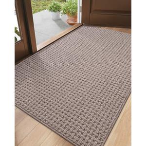 DEXI Front Entryway Door Mat Non Slip 36x60, Washable Entry Way Mats Inside Entrance Low Profile, Welcome Doormat Dirt Trapper for House Floor Home Porter Hall Backdoor Area, Light Taupe