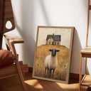 Framed Sheep Wall Art Farmhouse Wall Decor Country Retro Print 16x24 Inch