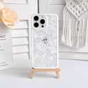 NITITOP Compatible with iPhone 16 Pro Case Clear Cute Rose Flower Floral Leaves Pattern for Women Girls Color Frame Slim Durable Shockproof Protective Phone Cover - White