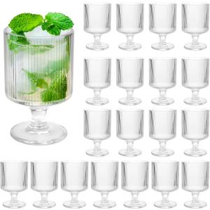 20pcs Vintage Ribbed Wine Glasses, 6.8 oz Origami Style Goblet Glasses, Clear Short Stem Water Goblets, Cocktail Glasses Glassware for Iced Tea, Beer, Juice, Whiskey, Party